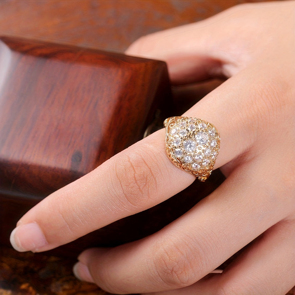 Glamour Elegant Golden-Tone Hollow Geometric Zirconia Ring