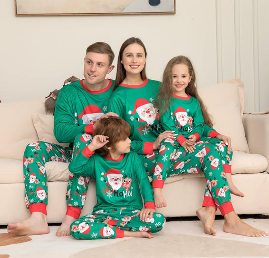 Santa‑Themed Matching Family Pajamas – Green Holiday Sets for Adults, Kids, Babies & Pets
