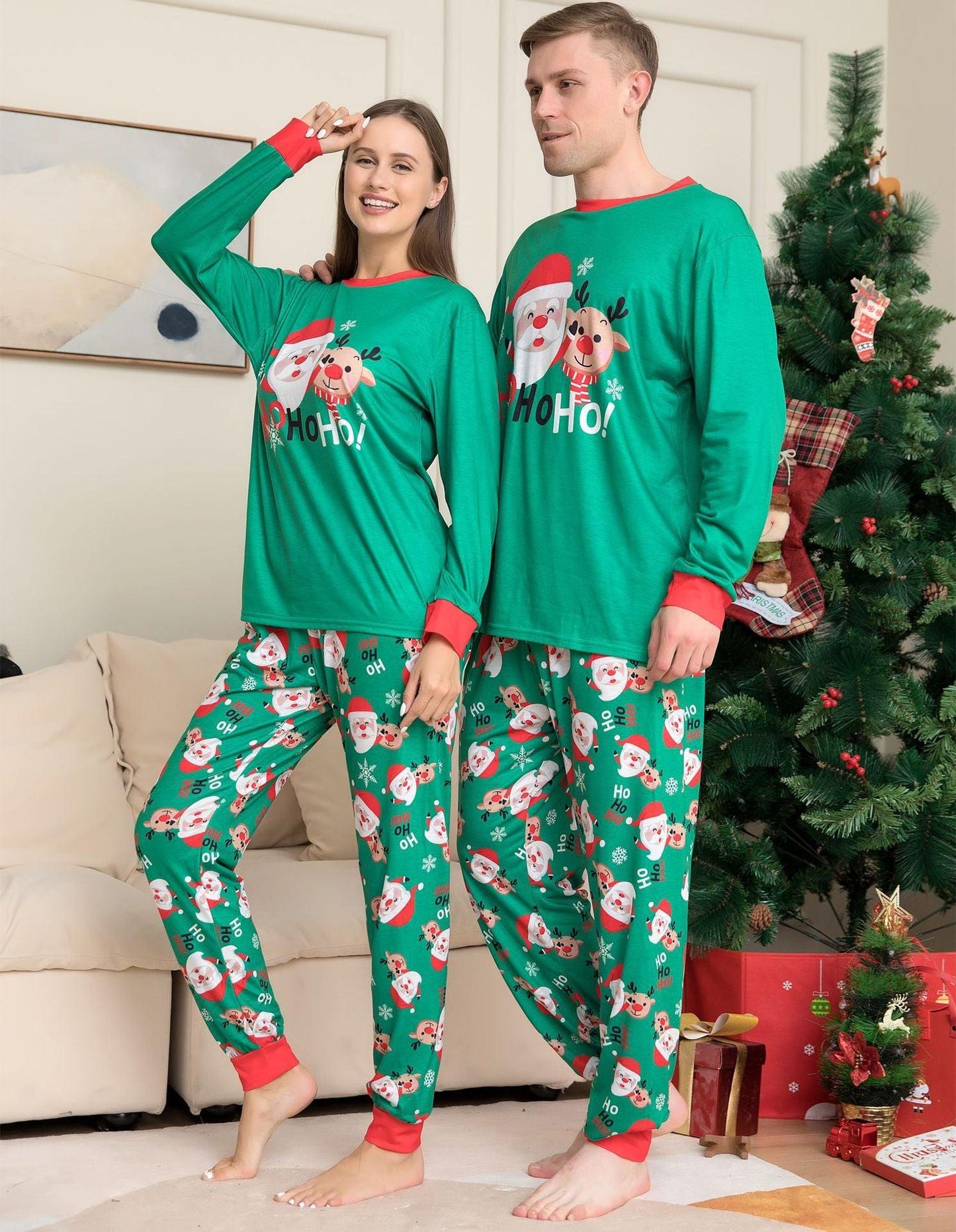 Santa‑Themed Matching Family Pajamas – Green Holiday Sets for Adults, Kids, Babies & Pets