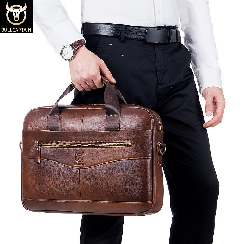 Capt. Niu leather one-shoulder messenger large-capacity fashionable male bag niu leather multi-functional hand-held business computer briefcase