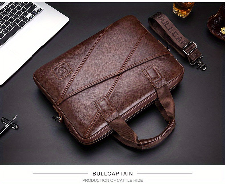 BULLCAPTAIN Men's Leather Briefcase Multifunctional Handbag