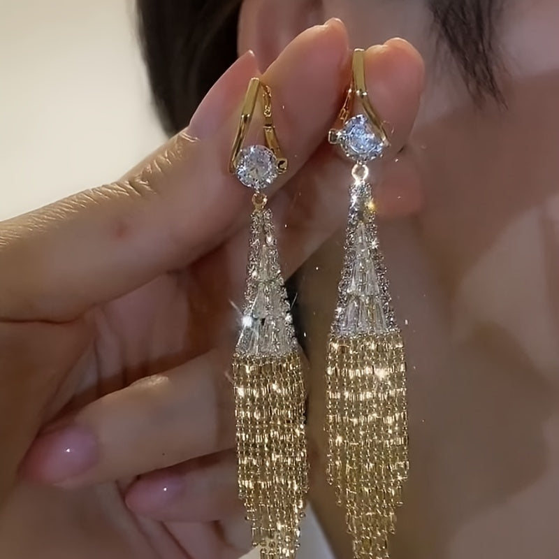 Elegant Dangle Earrings Sparkling Tassel Design Paved Shining zirconia Match