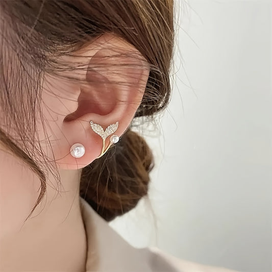 Chic Front And Back Style Twisted Fishtail Imitation Pearl Earrings