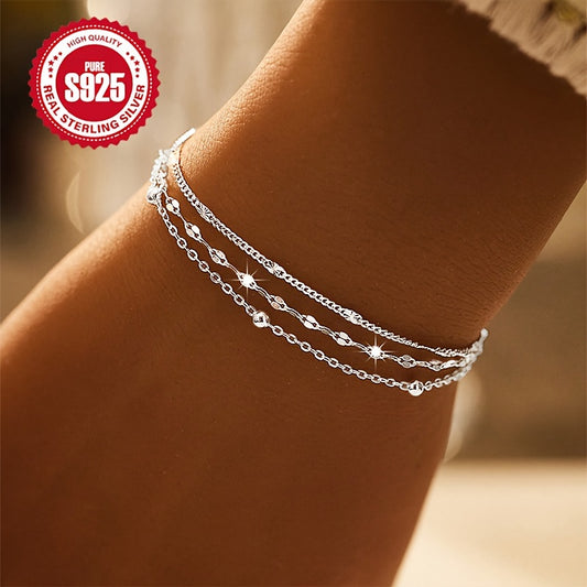 Women's 925 Sterling Silver Bracelet – Multi-Layered Minimalist Design, Lightweight 2.5g, Hypoallergenic Jewelry for Sunrise Parties, Christmas & Thanksgiving Gifts