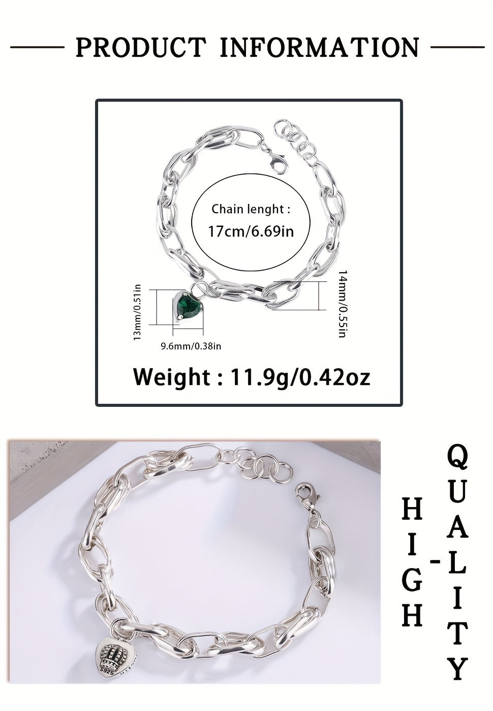 Inlaid Heart-shaped Synthetic Zirconia Bracelet