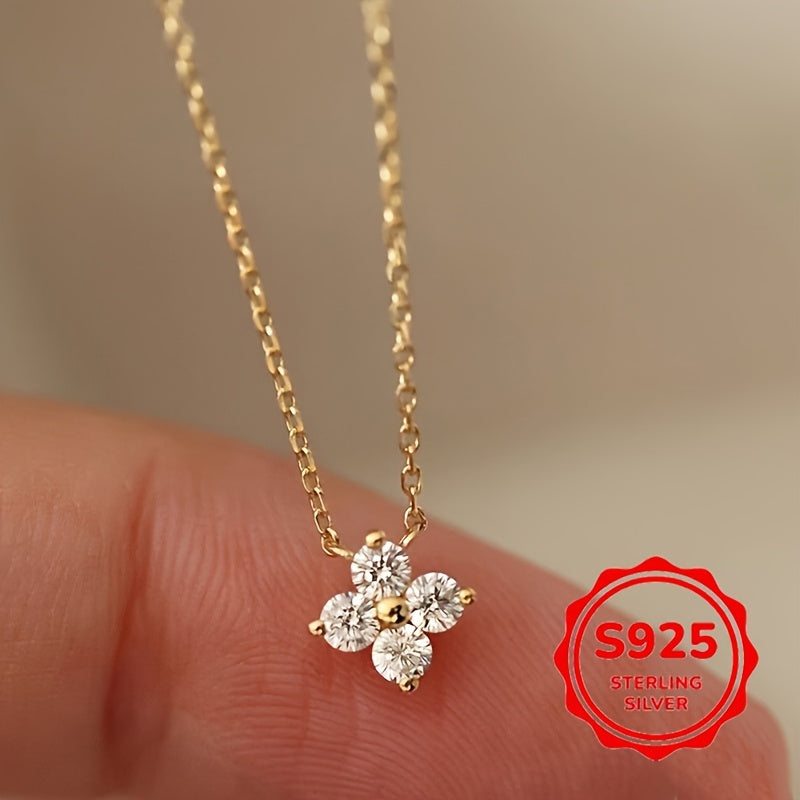 Sterling Silver Four-Leaf Clover Pendant gold Necklace