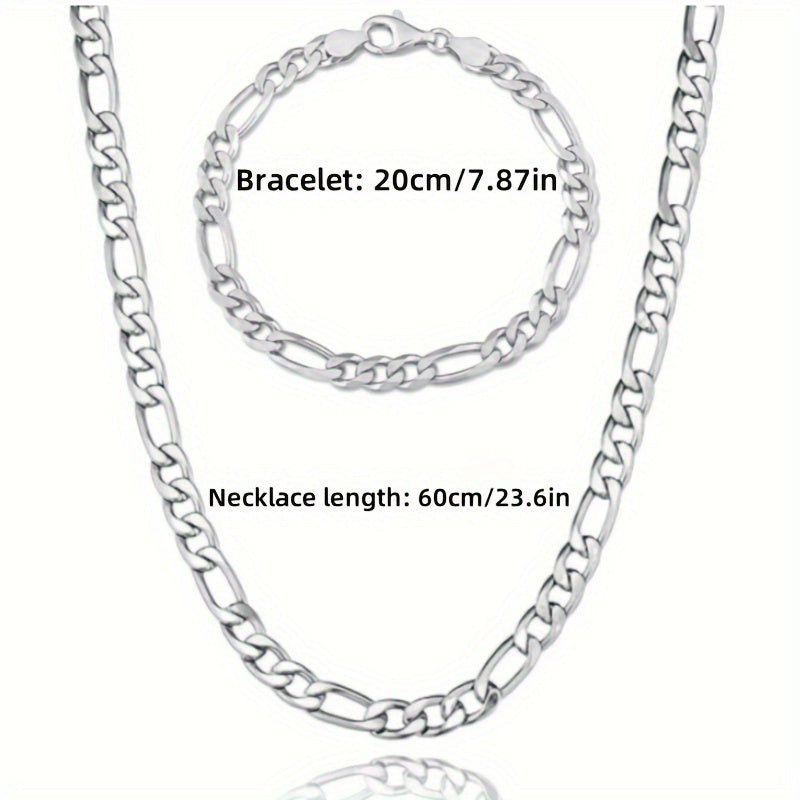 2pcs Elegant 925 Silvery Plated Figaro Chain Necklace and Bracelet Set, Hypoallergenic Titanium Steel, Lead & Nickel Free, Ideal for DIY, Weddings, Engagements, Everyday & Special Occasions