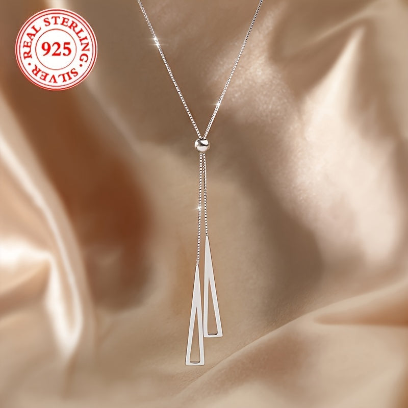 Sterling Silver Adjustable Geometric Triangle Y-Lariat Necklace