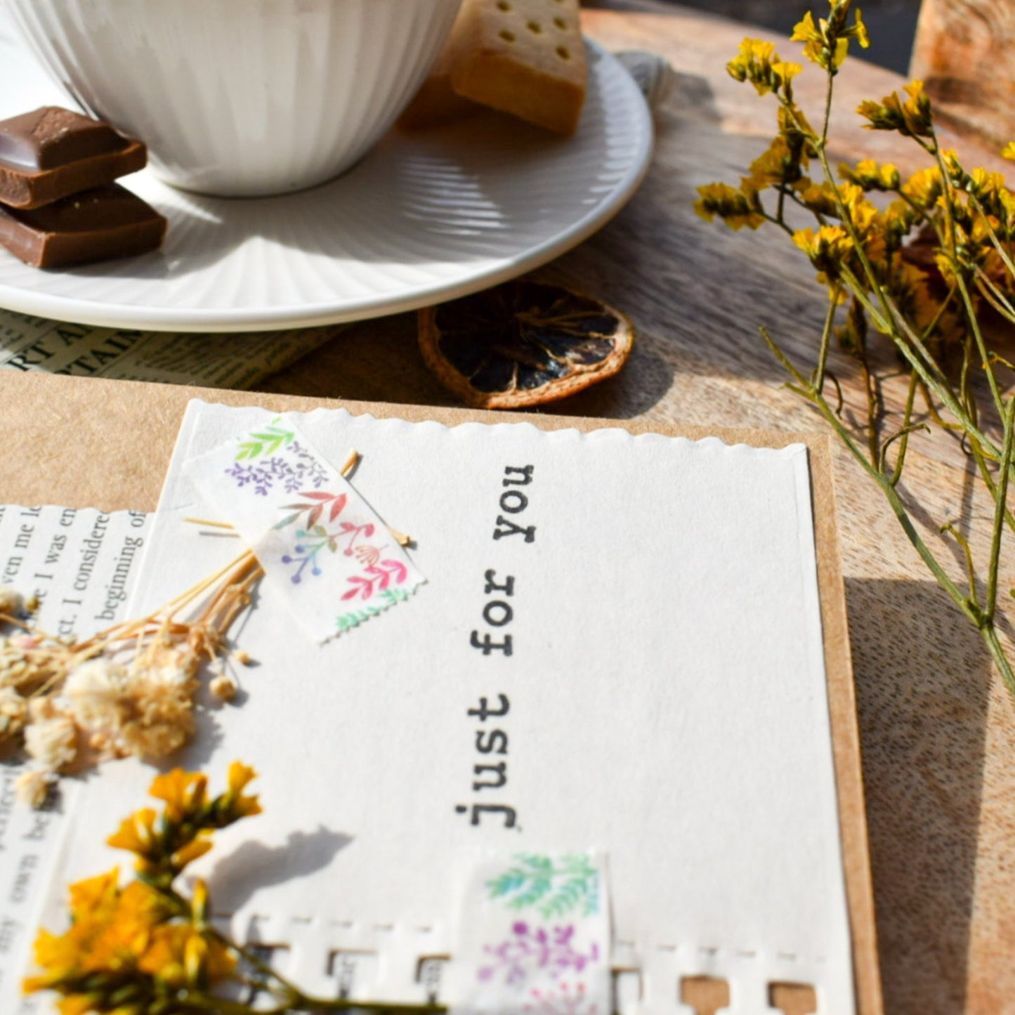 Just For You Botanical Scrapbook Bookish Greeting Card