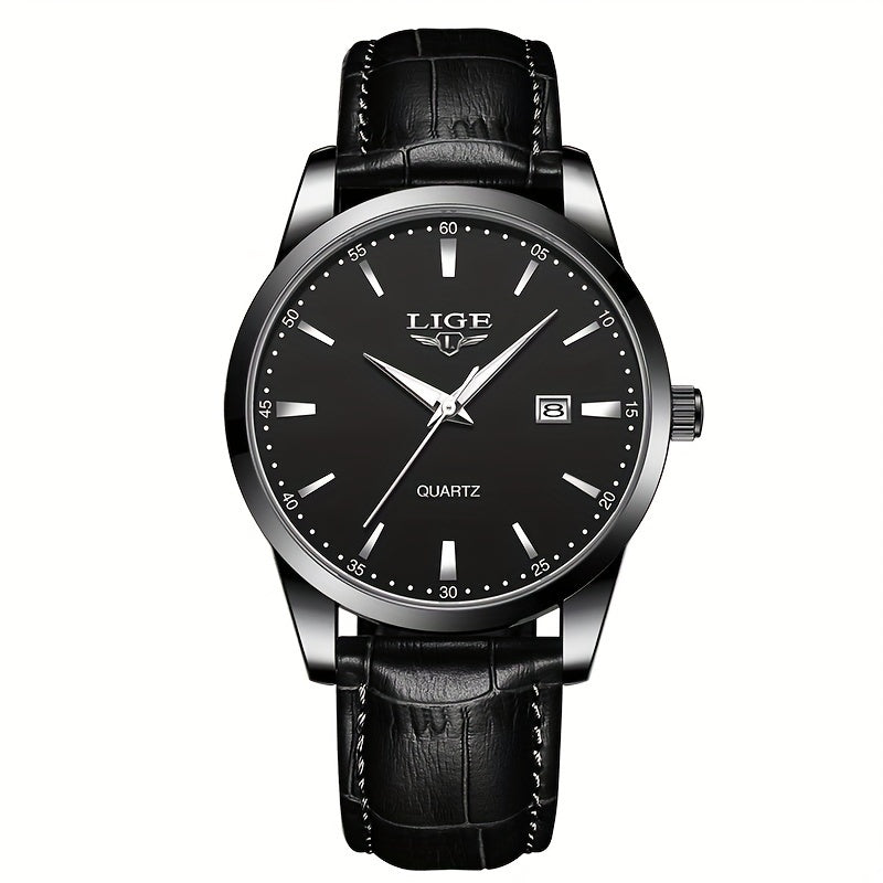 LIGE Men's Quartz Leather Strap Watch