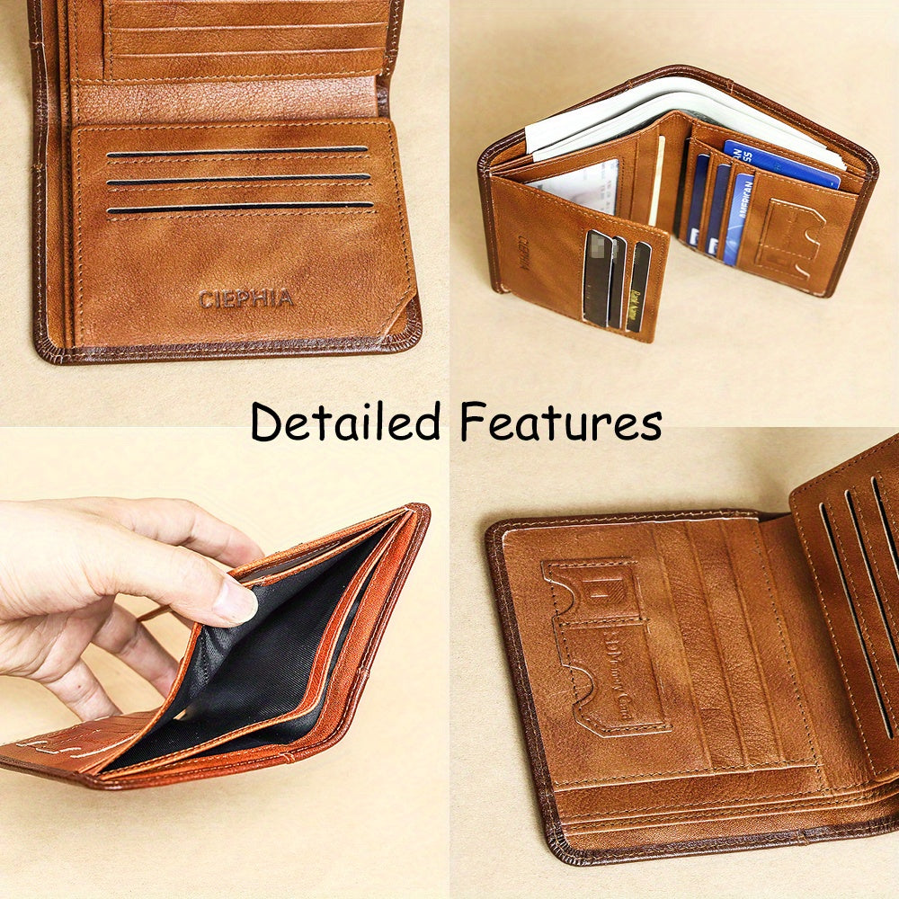 CIEPHIA Vintage Genuine Leather RFID Blocking Wallet for Men