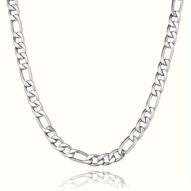 2pcs Elegant 925 Silvery Plated Figaro Chain Necklace and Bracelet Set, Hypoallergenic Titanium Steel, Lead & Nickel Free, Ideal for DIY, Weddings, Engagements, Everyday & Special Occasions