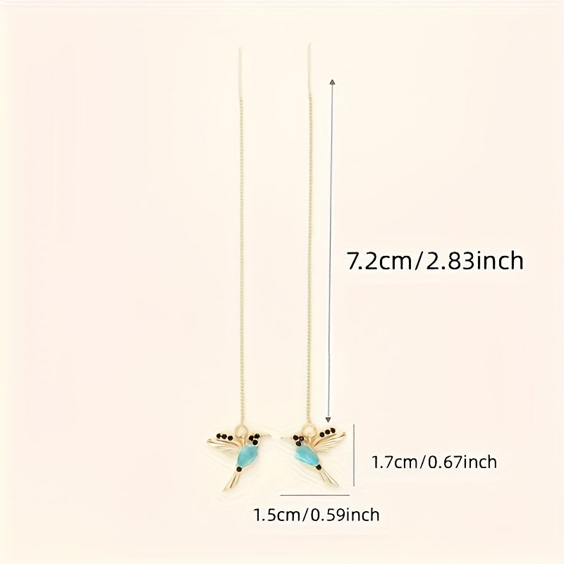 Elegant Hummingbird Tassel Drop Earrings with Synthetic Emerald