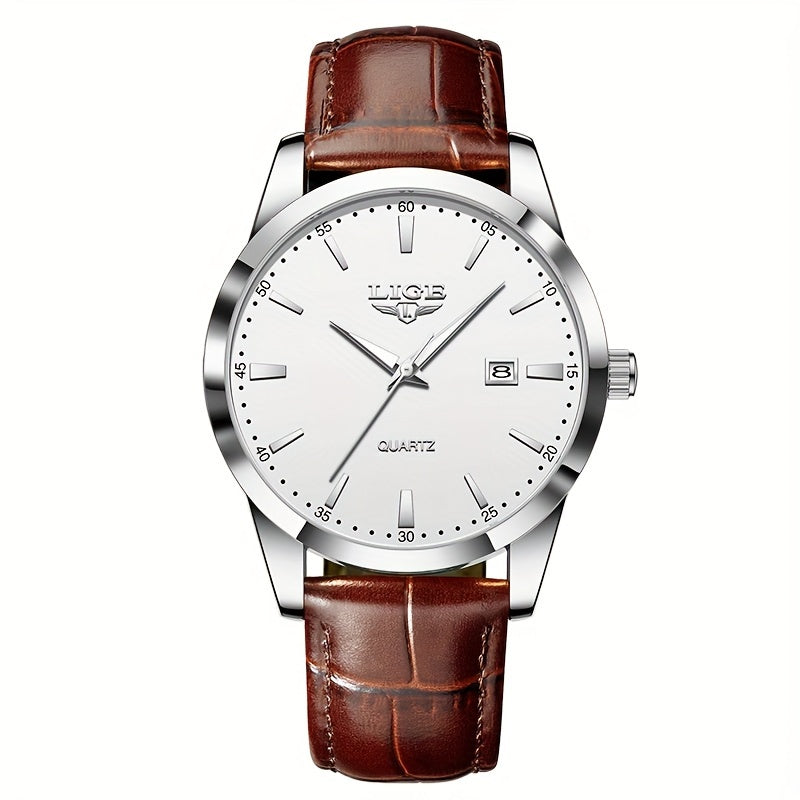 LIGE Men's Quartz Leather Strap Watch