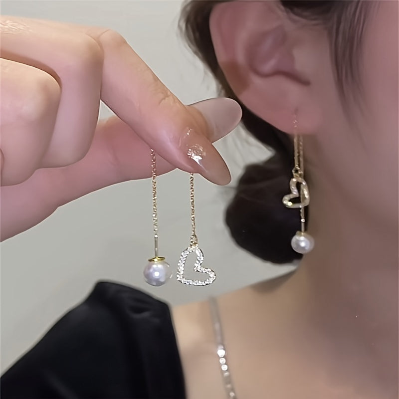 Elegant Rhinestone Heart Drop Earrings