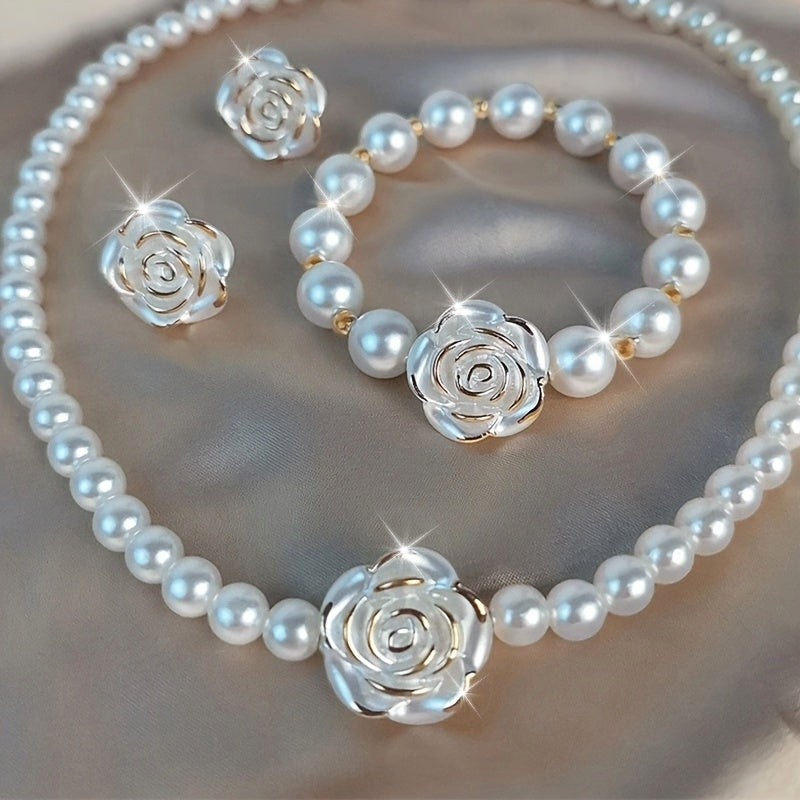 Set of Camellia Imitation Pearl Women's High-end Ball Party Necklace