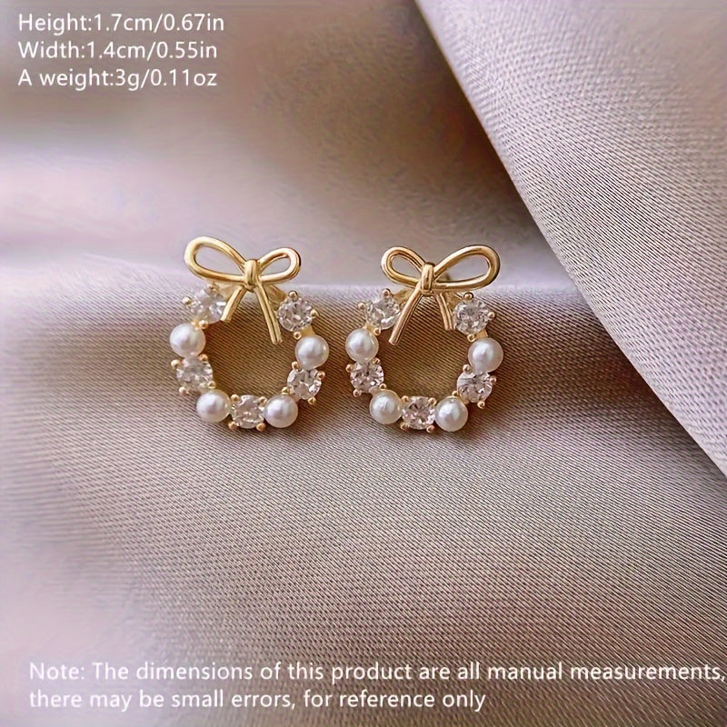 Bohemian Style Zirconia & Pearl Bowknot Fashion Wreath Earrings