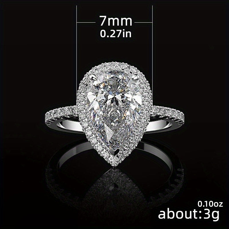 Glittering teardrop-shaped simulation diamond ring