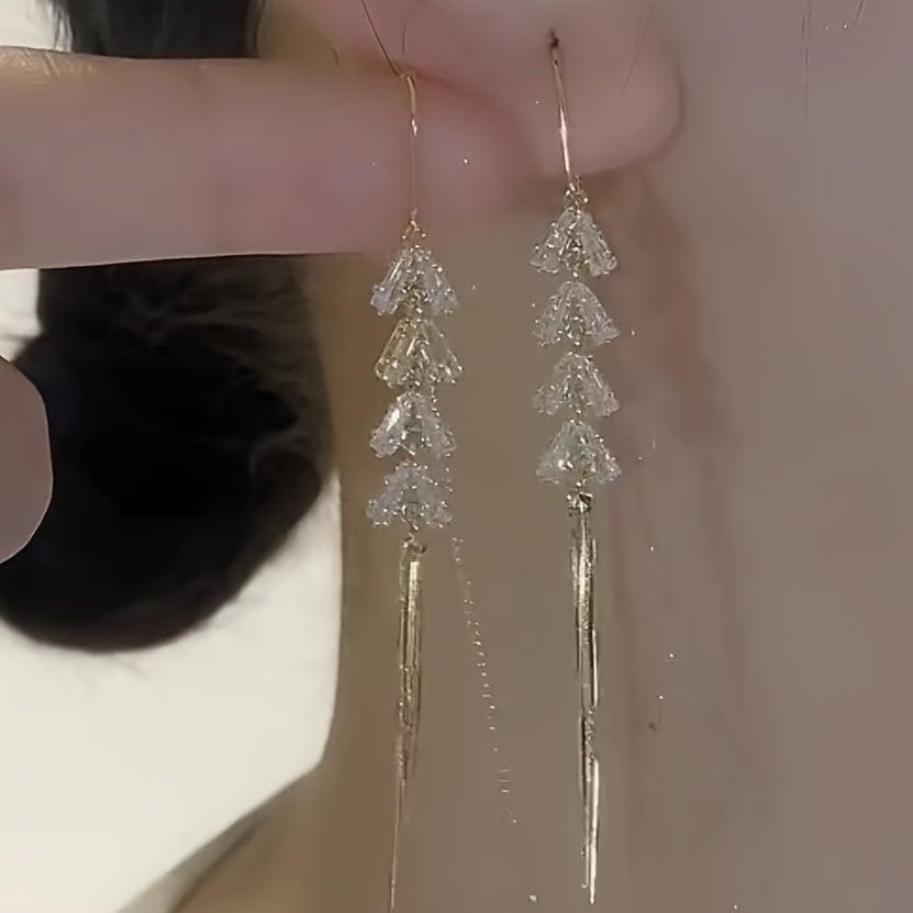 Elegant Dangle Earrings Sparkling Tassel Design Paved Shining zirconia Match Daily Outfits Party Accessories Casual Dating Decor