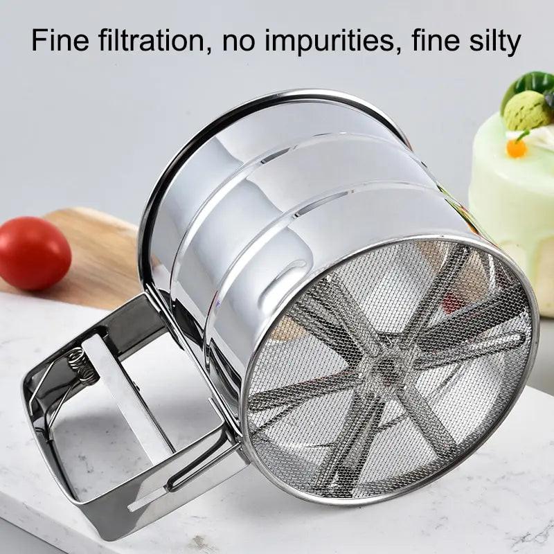 Stainless Steel Flour Sifter – Hand Press Fine Mesh Baking Sieve & Sugar Shaker, 1 Cup Capacity