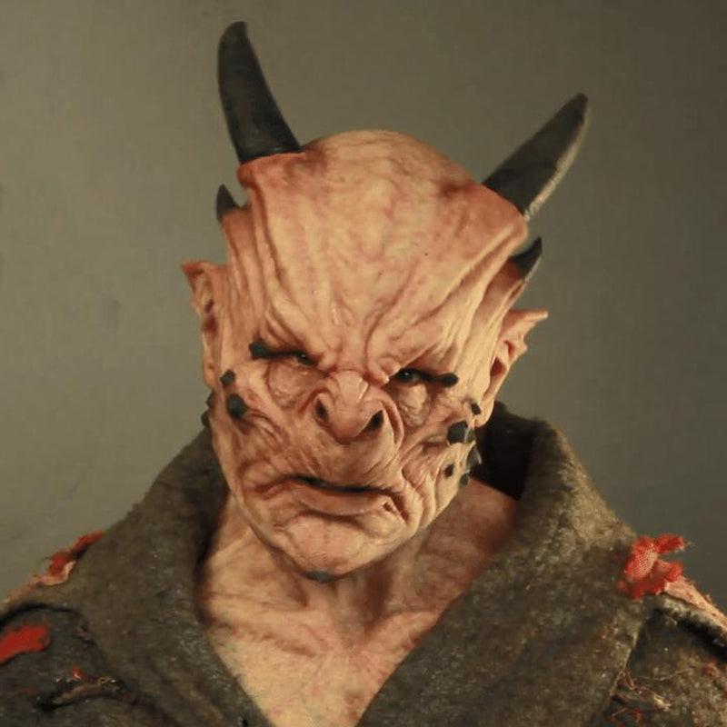 Scary Horns Warcraft Cosplay Mask – Skin Tone Latex Design for Fantasy & Horror Fans