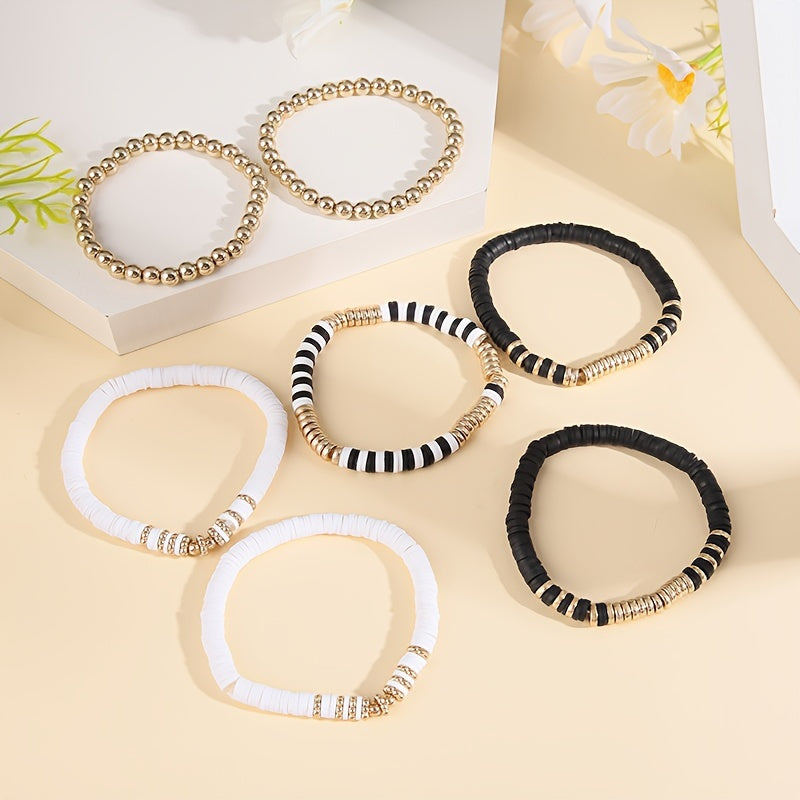 7-Piece Bohemian White & Black Bracelet Set – Elegant Gift for Women, Stylish & Versatile Jewelry