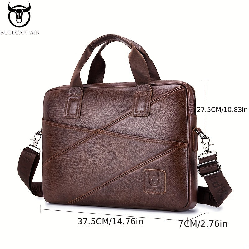 BULLCAPTAIN Men's Leather Briefcase Multifunctional Handbag