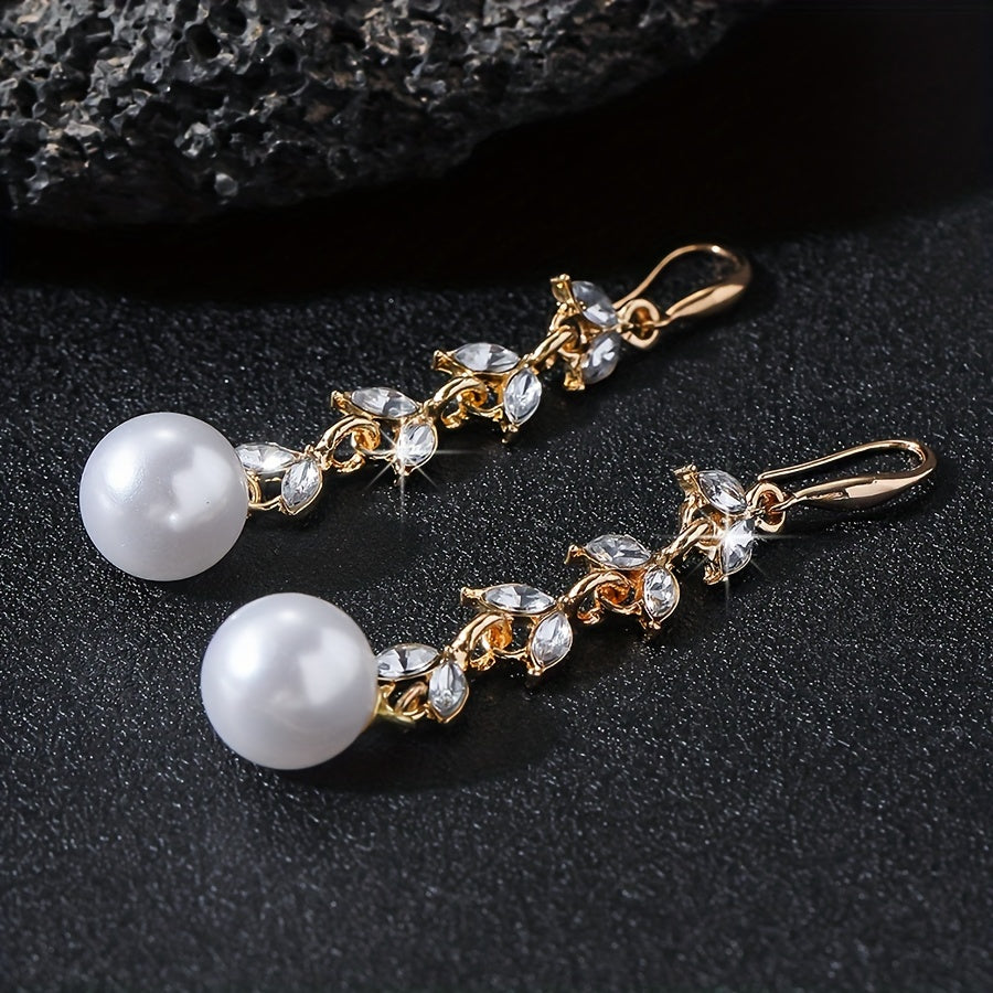 Elegant Leaf & Faux Pearl Dangle Earrings