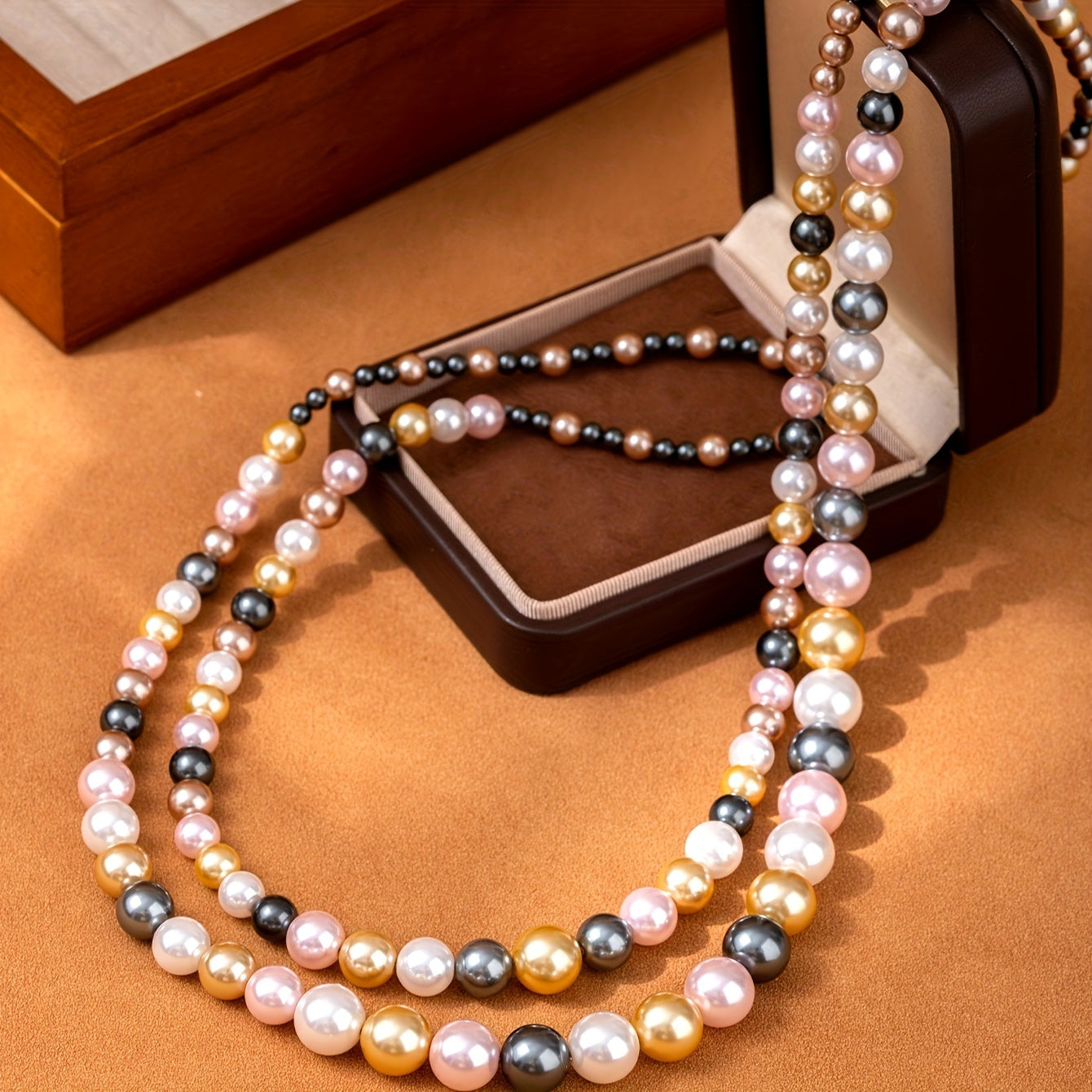 Multi-Layered Colorful Pearl Strand Necklace