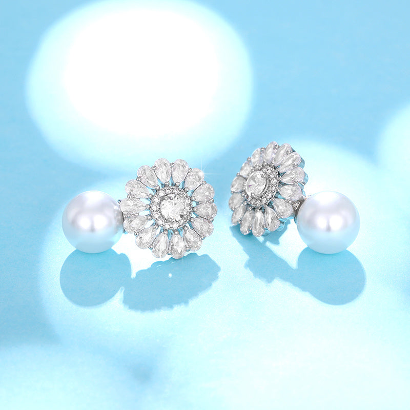 Fashion Flower zirconia Imitation Pearl Drop Earrings