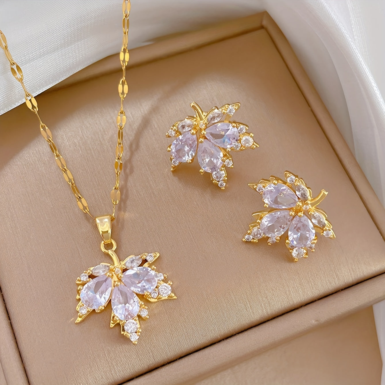 Necklace With Golden Maple Leaf Design