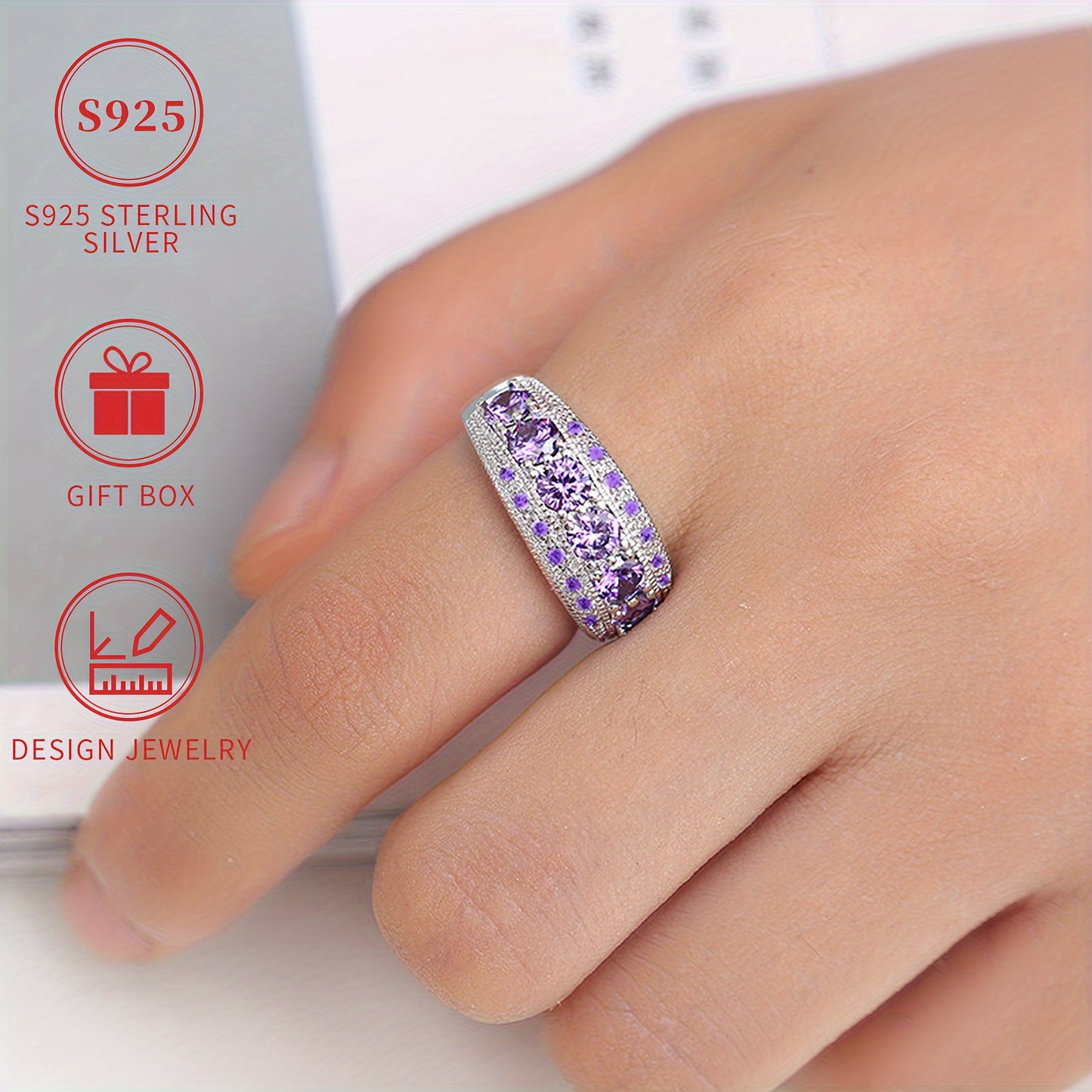 Silvery Diamond Ring Low Allergy