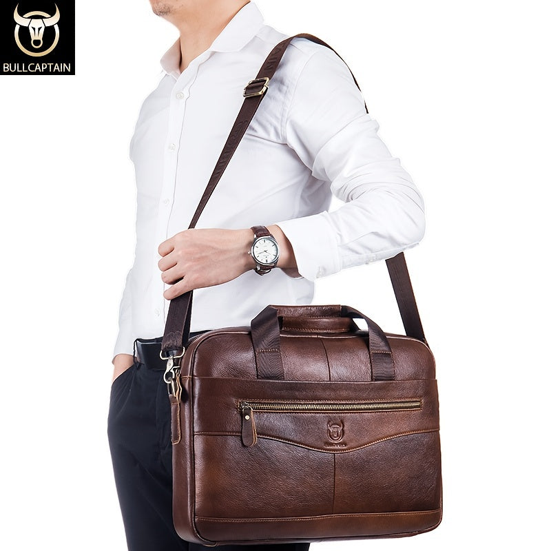 Capt. Niu leather one-shoulder messenger large-capacity fashionable male bag niu leather multi-functional hand-held business computer briefcase