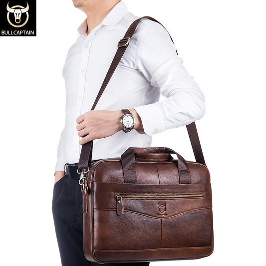 Capt. Niu leather one-shoulder messenger large-capacity fashionable male bag niu leather multi-functional hand-held business computer briefcase