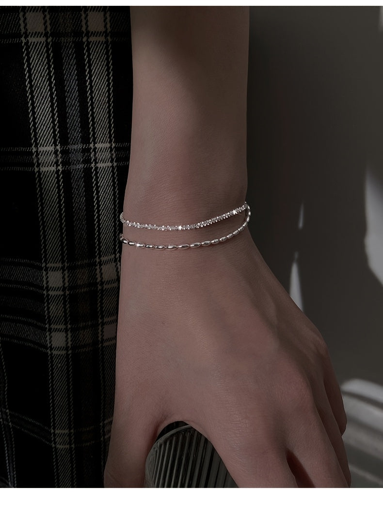 925 Silver Bracelet Starry Rice Grain Double Layer Bracelet Sparkling Light Luxury Sense Fashion Women's Jewelry, The Perfect Gift For Her, Christmas Gift Birthday Gift