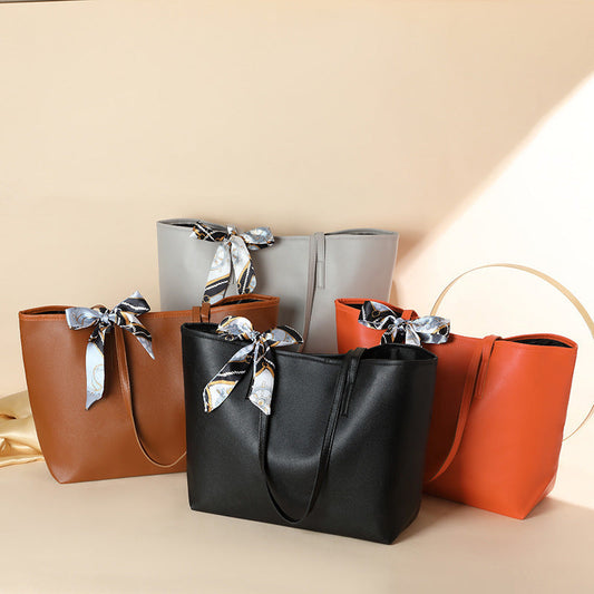 Solid Color Scarf Decorated Ladies Shoulder Bag