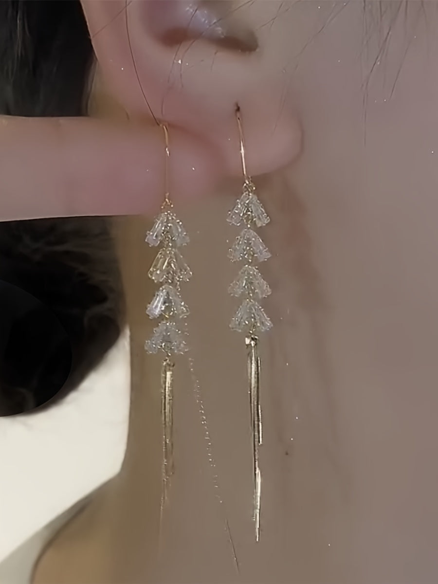 Elegant Dangle Earrings Sparkling Tassel Design Paved Shining zirconia Match Daily Outfits Party Accessories Casual Dating Decor