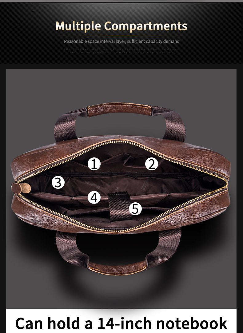 Capt. Niu leather one-shoulder messenger large-capacity fashionable male bag niu leather multi-functional hand-held business computer briefcase