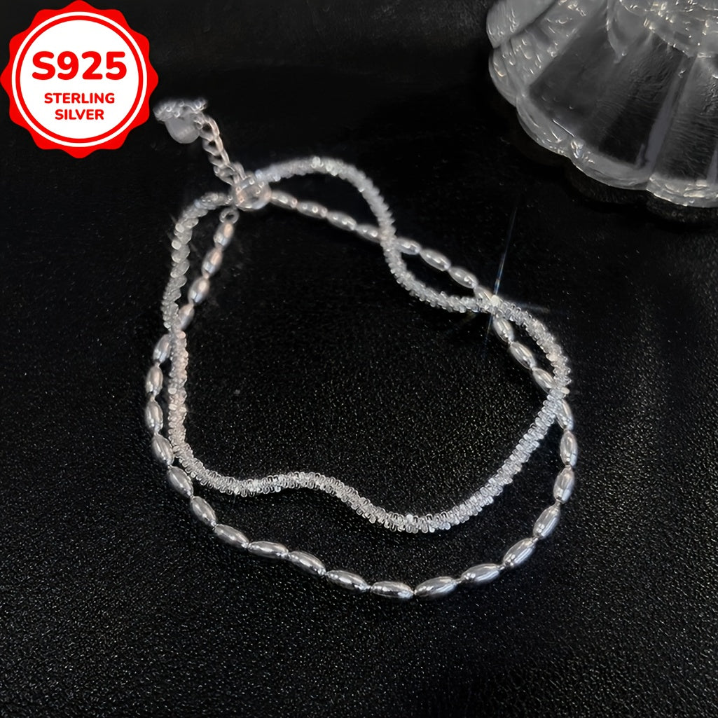 925 Silver Bracelet Starry Rice Grain Double Layer Bracelet Sparkling Light Luxury Sense Fashion Women's Jewelry, The Perfect Gift For Her, Christmas Gift Birthday Gift