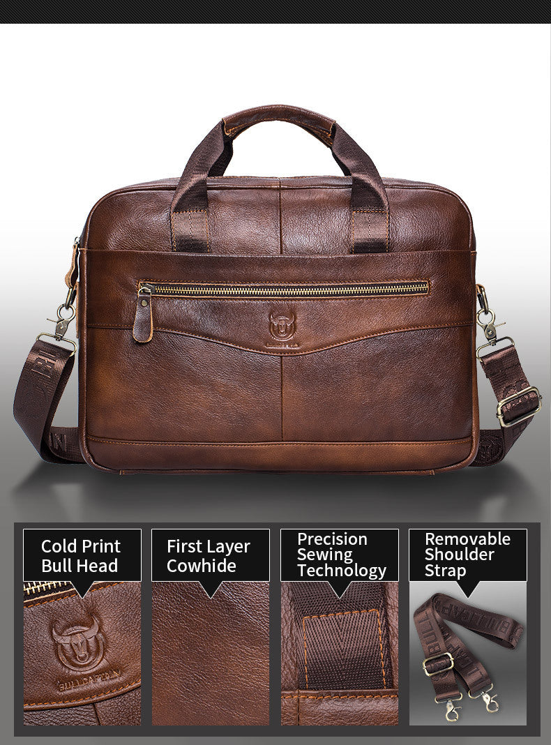 Capt. Niu leather one-shoulder messenger large-capacity fashionable male bag niu leather multi-functional hand-held business computer briefcase