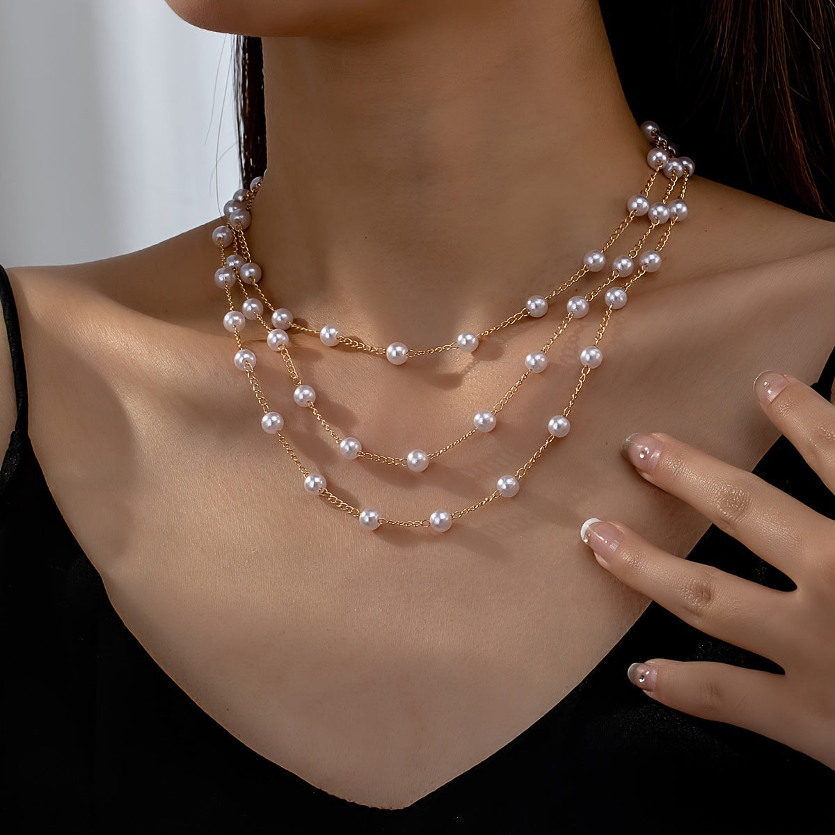 Elegant Multi Layered Faux Pearl Necklace