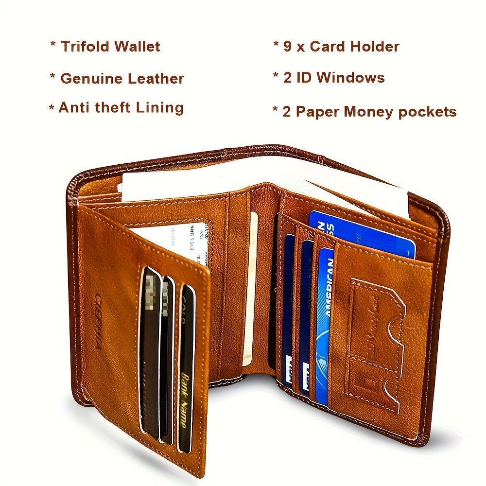 CIEPHIA Vintage Genuine Leather RFID Blocking Wallet for Men