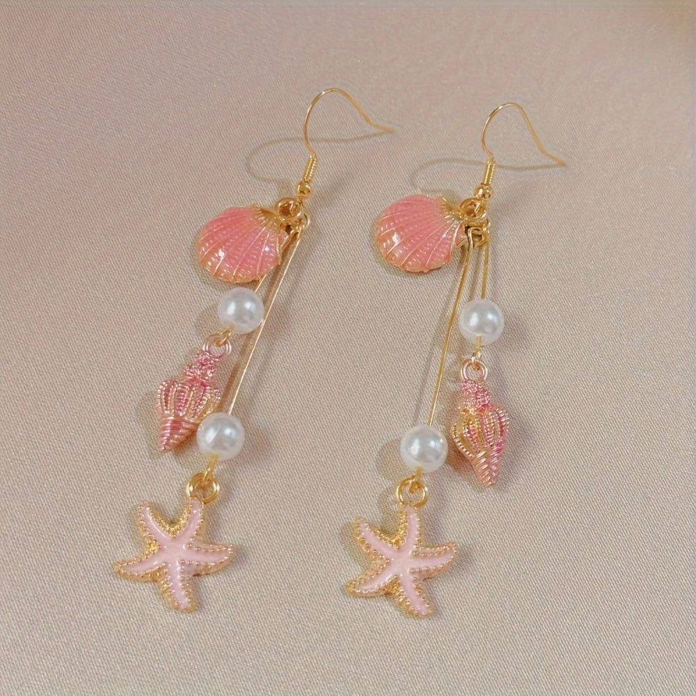 Summer Beach Shell and Starfish Dangle Earrings