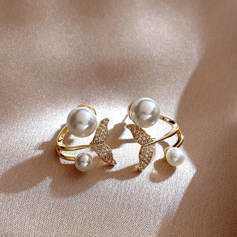 Chic Front And Back Style Twisted Fishtail Imitation Pearl Earrings