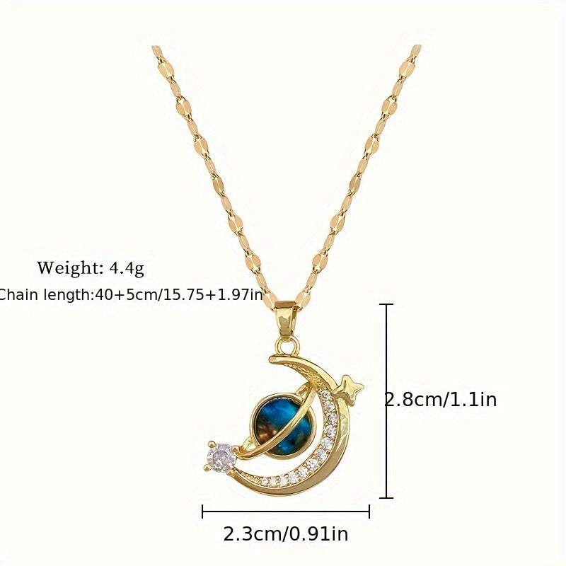 Fashion Lunar Starry Sky Pendant gold Necklace