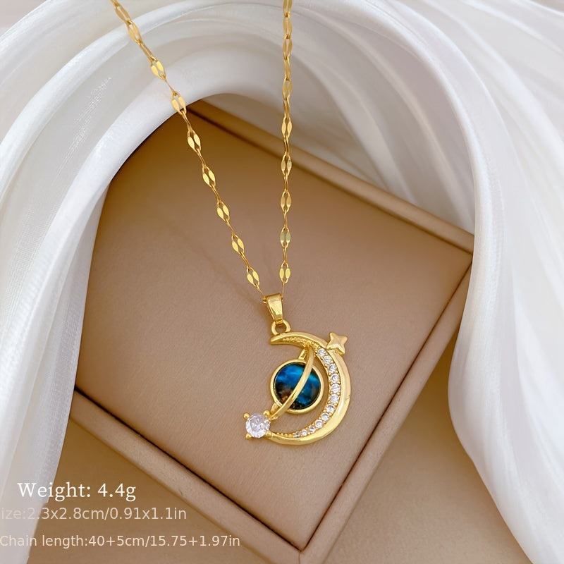 Fashion Lunar Starry Sky Pendant gold Necklace