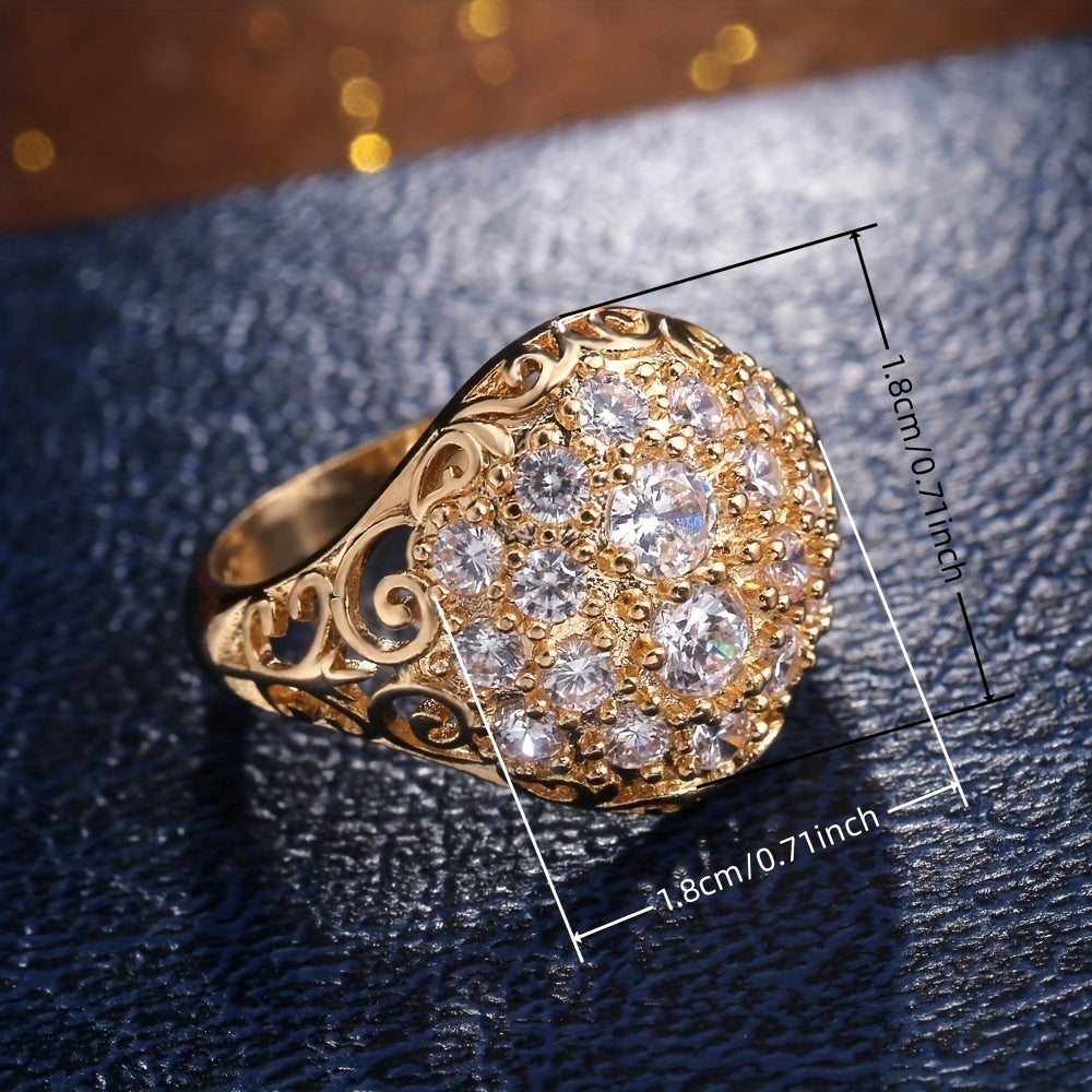 Glamour Elegant Golden-Tone Hollow Geometric Zirconia Ring