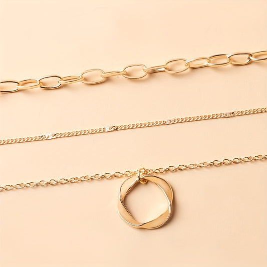 Golden Circle Pendant Layered Necklace