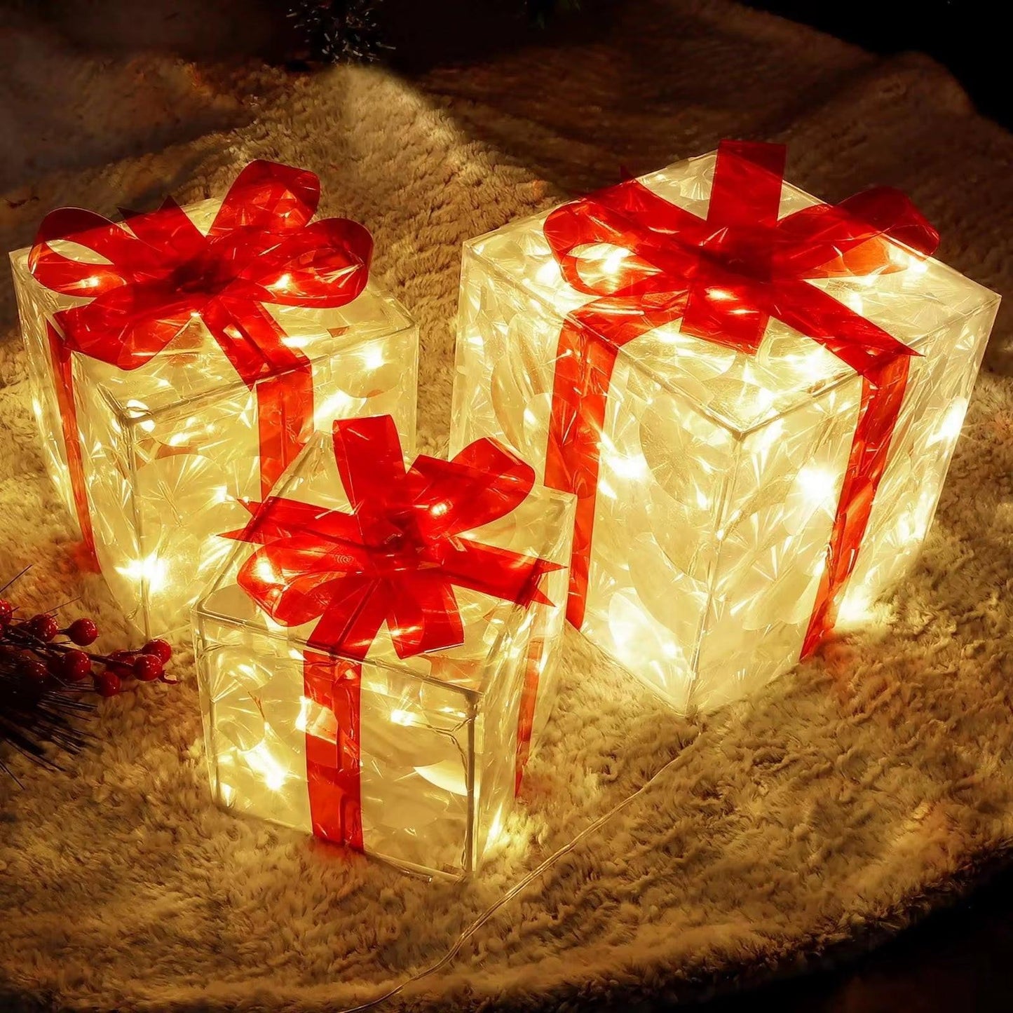Illuminated Christmas Gift Box – 100 LED Snowflake Décor Accent