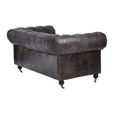 2 Seater Dark Grey Brown Leather Chesterfield Sofa, Victor